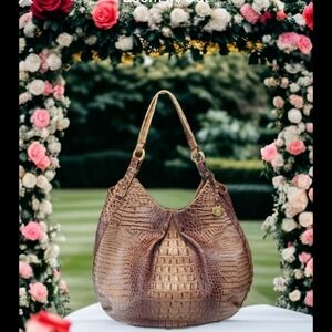 BRAHMIN Anne Croco Embossed  Leather X Large Shoulder Bag W/ Wallet.